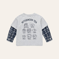 Printed Long Sleeve Tee in Light Grey, back with Afternoon Tea print