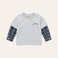 Printed Long Sleeve Tee in Light Grey, front