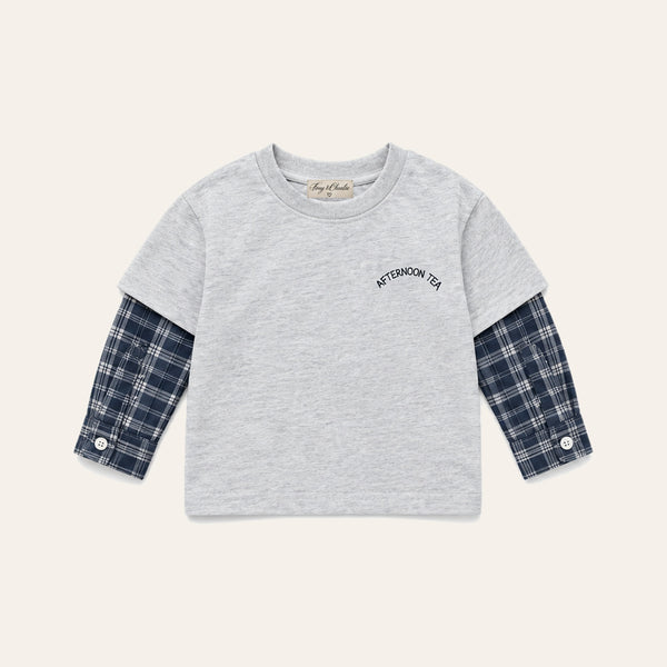 Printed Long Sleeve Tee in Light Grey, front