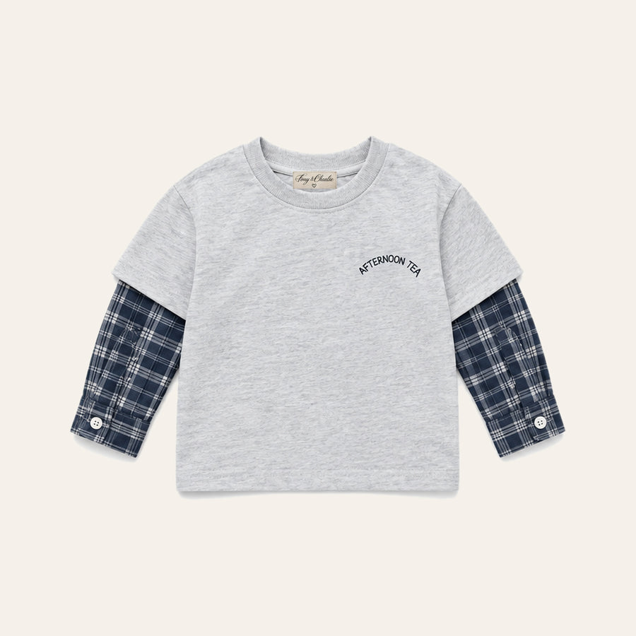 Printed Long Sleeve Tee in Light Grey, front