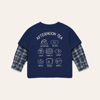 Printed Long Sleeve Tee in Navy, back with Afternoon Tea print