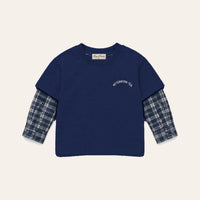 Printed Long Sleeve Tee in Navy, front