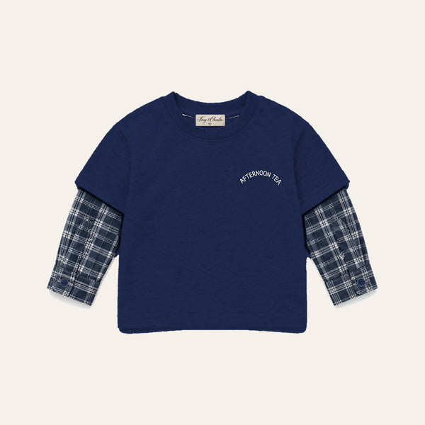 Printed Long Sleeve Tee in Navy, front