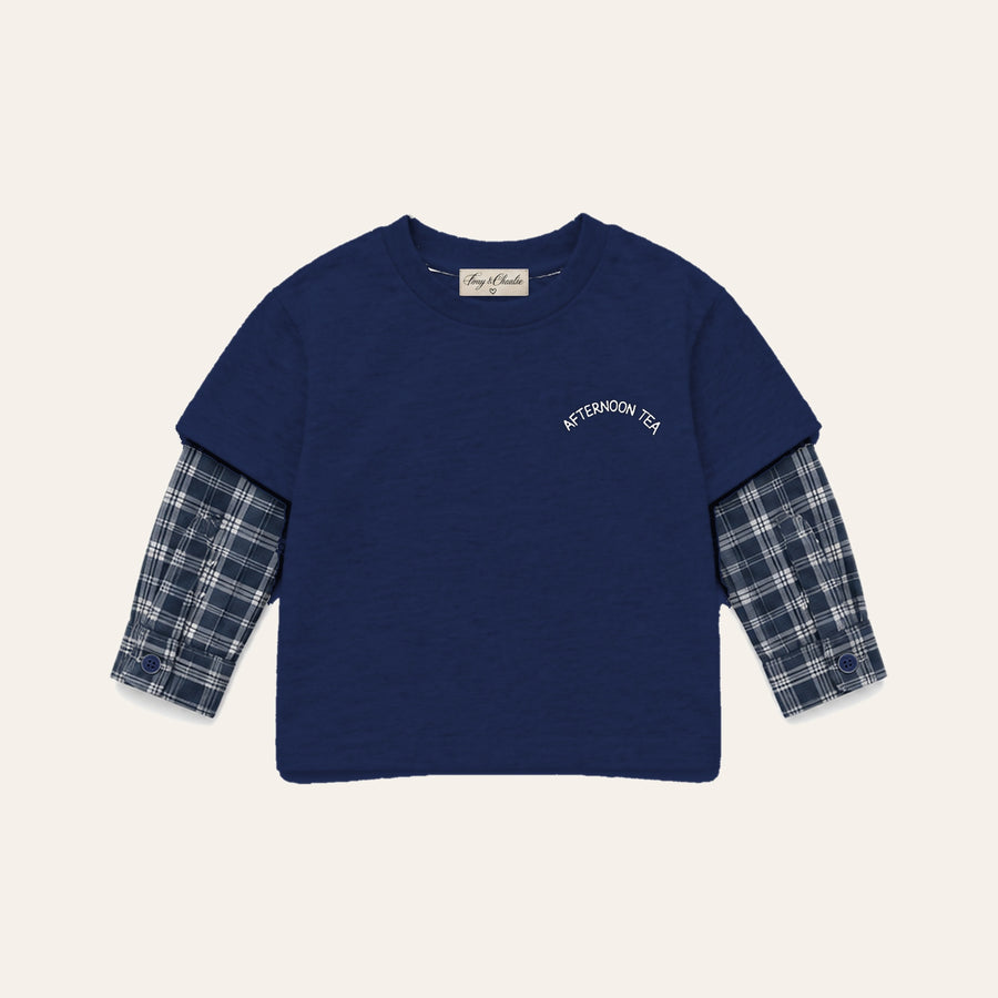 Printed Long Sleeve Tee in Navy, front