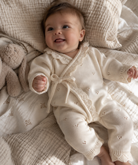 Knitted Romper Overall - Creme/Pink