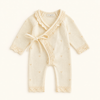 Knitted Romper Overall - Creme/Pink