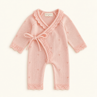 Knitted Romper Overall - Creme/Pink