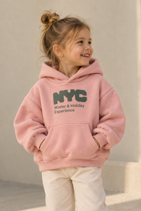 Big Apple Hoodie in Pink, worn by a child