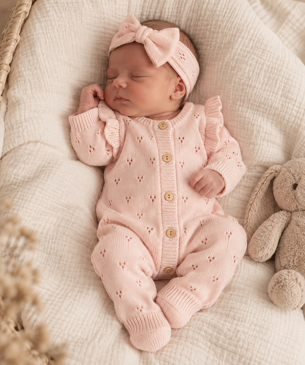 Knitted Romper for Newborn Charlie - Pink