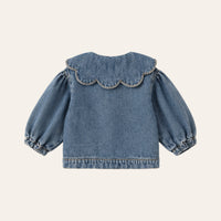 Collar Denim Jacket in Blue, back with scalloped collar