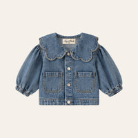 Collar Denim Jacket in Blue, front