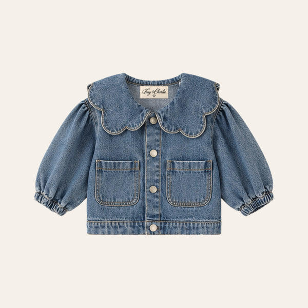 Collar Denim Jacket in Blue, front