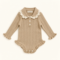 Collar Knit Romper - Beige/Pink