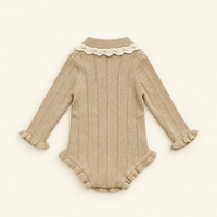 Collar Knit Romper - Beige/Pink