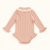 Collar Knit Romper - Beige/Pink