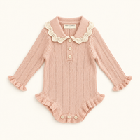 Collar Knit Romper - Beige/Pink