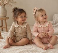 Collar Knit Romper - Beige/Pink