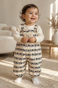 Little Dungarees in Letter Print, worn by a child