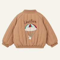 Padded Jacket in Chocolate, back with parachute embroidery
