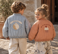 Padded Jacket in Light Blue and Dusty Pink, worn by children