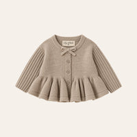 Peplum Knit Cardigan in Taupe, front