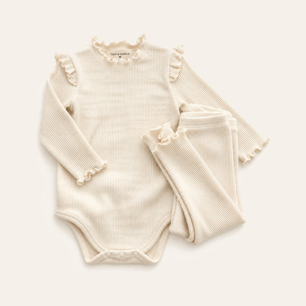 Ribbed Romper Set in Ivory