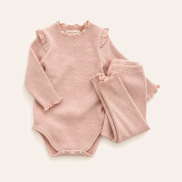 Ribbed Romper Set in Pink