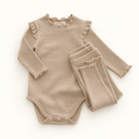 Ribbed Romper Set - Ivory/Pink/Beige