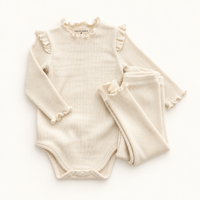 Ribbed Romper Set - Ivory/Pink/Beige