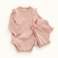 Ribbed Romper Set - Ivory/Pink/Beige
