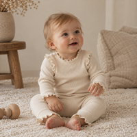 Ribbed Romper Set - Ivory/Pink/Beige