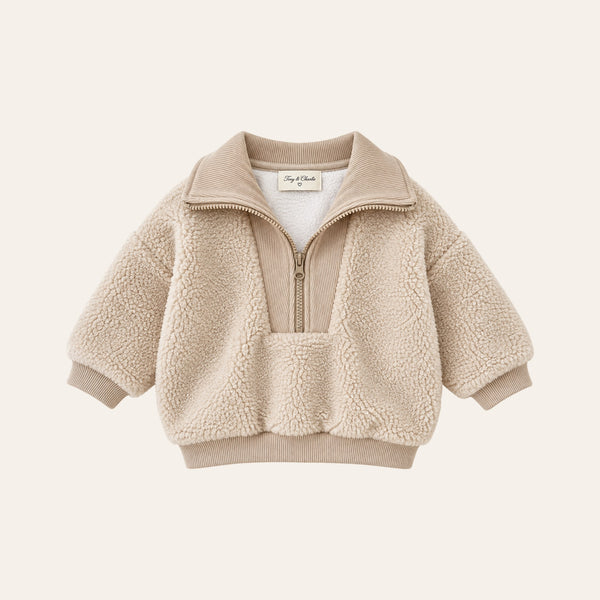 Teddy Zip Jacket in Beige, front
