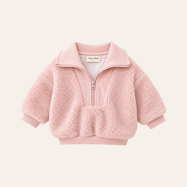 Teddy Zip Jacket in Pink, front