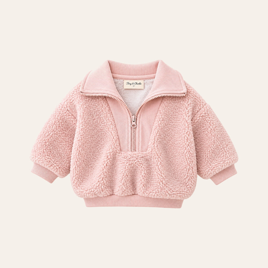 Teddy Zip Jacket in Pink, front