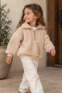 Teddy Zip Jacket in Beige, worn by a child