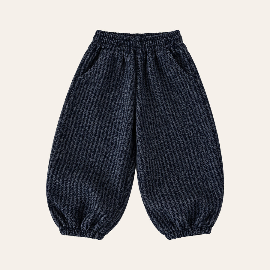 Balloon Jogger Pants in Textured Navy, front